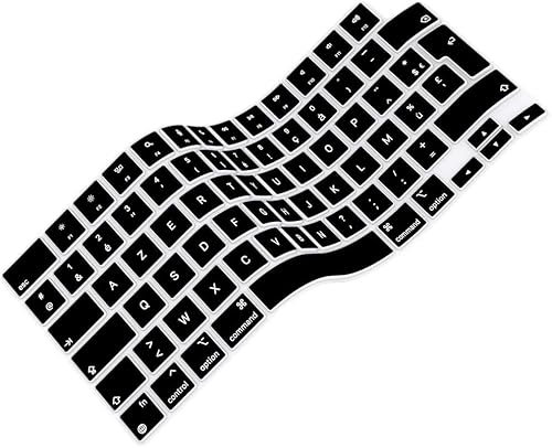 Lot de 2 Protection Clavier Compatible avec MacBook Air M4 M3 M2 13,6 / 15 2025 2024 2023 2022 2021 Mac Pro 14/16 M4 M3 M2 M1 Pro Max, Film Protecteur pour Clavier Disposition de EU, TPU Clair Noir.