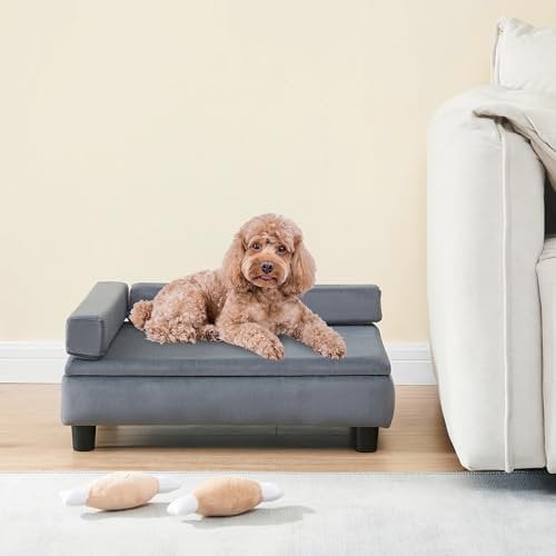 [en.casa] Hundebett Salkonssad Katzenbett mit Staufach Haustierbett 60 x 45 x 24 cm für Hunde und Katzen Kleiner bis mittlerer Größe Hundesofa Katzensofa mit 4 Füßen Samt Grau