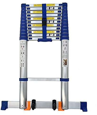 Scala telescopica da 5,4 m, per tende da tetto, in alluminio, con barra stabilizzatrice e ruote, capacità 150 kg, ideale per campeggio e uso esterno