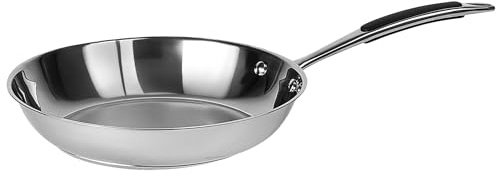 Prochef Stainless Steel Frying Pan, 24cm, Uncoated, Silicone-Coated Handle, Induction Compatible, Dishwasher Safe, Oven Safe to 220°C, Silver