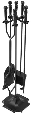 VEVOR Juego de Herramientas para Chimenea 5 en 1, Hierro Forjado, con Soporte de Cinco Puntas, Pinzas, Pala para Cenizas, Cepillo y Atizador, para Interior y Exterior, Negro, 810 x 180 x 180 mm