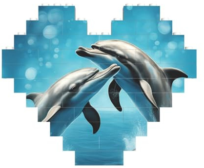 Art Brick Puzzle Herzförmige Delfine in Love Druck 3D Puzzle Bausteine 30 Stück DIY Entspannendes Geschenk