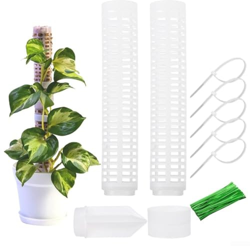 TDCuizent Moosstab aus Kunststoff für Kletterpflanzen – Sektionale abnehmbare Pflanzenstützstange mit 20 Pflanzenbändern für Monstera Philodendron & Efeu Indoor vertikales Wachstum (17 x 4 cm)