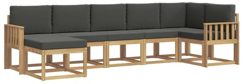vidaXL Outdoor-Sofagarnitur 7 pcs Weiß und Anthrazit Polyester, Modularer Gartensofa-Set, modernes Outdoor-Sofa, wetterfester Terrassenmöbel, Akazienholz, braunes Sitzen