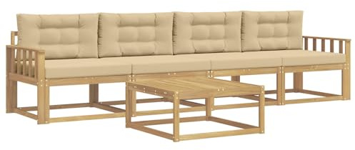 vidaXL Outdoor-Sofagarnitur mit Kissen 4 pcs Weiß und Beige, Outdoor-Sofa-Set, modernes Gartenmöbel, modulare Sitzgruppe für Komfortables Entspannen im Freien