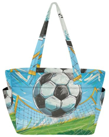 RPLIFE Bolsa de mano con portavasos, bolsa de fútbol de dibujos animados | Ligero, para viajes y trabajo