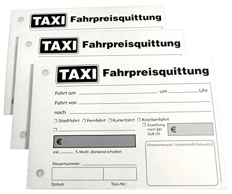 8x Block Taxiquittung - Taxi-Fahrpreisquittung als Block - 100 Blatt DIN A6 - gelocht (22429)