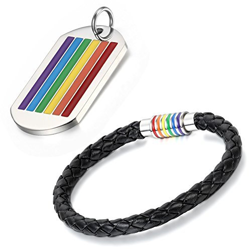 Aroncent LGBT Halskette Armband Regenbogen: 2PCS Herren Damen Rainbow Gay Pride LGBT Charms Kette Halskette Armband Schmuck Set Armreif Armschmuck Handgelenk Mehrfarbig