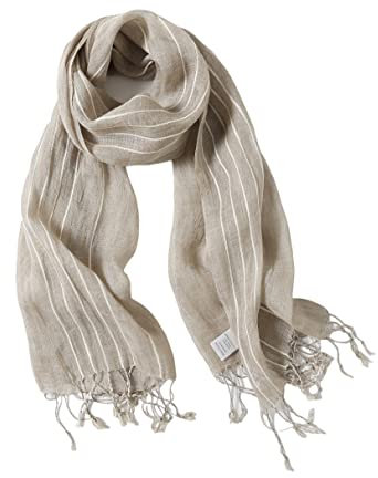 Jeelow Leichter Sommerschal für Damen und Herren, French Linen Beige Streifen, Medium