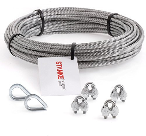 Seilwerk STANKE Cuerda de acero galvanizado 10m, Cuerda de acero con diámetro 8mm 6x19, 2x guardacabo, 4x abrazadera - SET 1