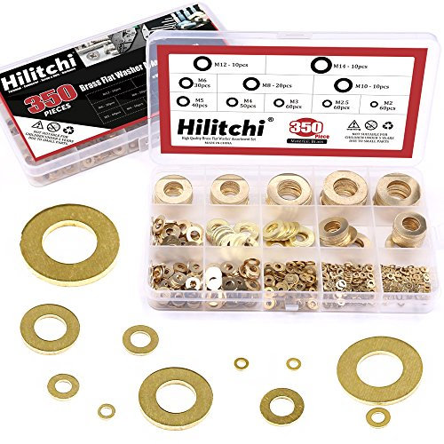 Hilitchi 350 Stück [10 - Größe] Messing Flachscheiben Sortiment Set – M2 M2.5 M3 M4 M5 M6 M8 M10 M12 M14