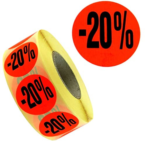 1.000 Aktionsetiketten/Rabattetiketten mit Aufdruck -20% | leuchtrot ablösbar 32mm | 1 Rolle