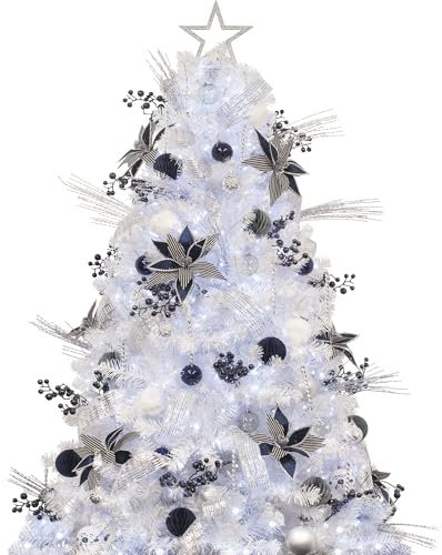Busybee 180cm albero di natale bianco con luci incorporate 300 leds e palline di natale bianche grigio Ornamenti di Decorazioni Natalizie di Natale con decorazioni e luci e Ornamenti Luci a LED