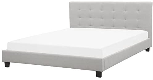 Beliani Polsterbett hellgrau Leinenoptik Knopfbezug Lattenrost 180 x 200 cm La Rochelle