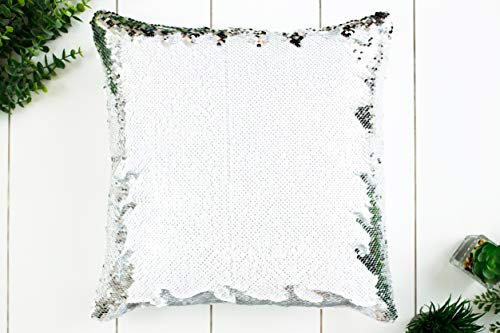 Tachinedas Kreativshop Wendepailletten Kissen Pailletten Kissen mit eigenem Foto oder Design (Silber)
