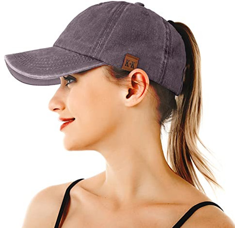 Cappellini Baseball Donna con Coda di Cavallo – Cotone Lavato, Colore Solido, Regolabile, Berretto Trucker Vintage Classico, Denim, Visiera per Coda Alta, Outdoor