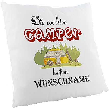 Crealuxe Zierkissen 'Die coolsten Camper heißen Wunschname' personalisiert, Sofakissen, Baumwollkissen