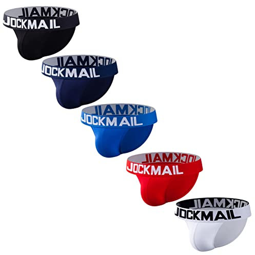 JOCKMAIL 5PCS/Pack Sexy Men Briefs Mens Underwear Pack Cotton Men's Briefs Pack (XL, Black+White+Red+Navy+Blue)