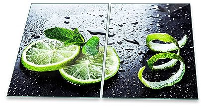 Herdabdeckplatte Abdeckung Ceranfeld Abdeckplatte Schneidebrett 2-Teilig 80x52 Lemon Grün Spritzschutz Glasplatte Ceranfeldabdeckung Schutz Herdschutz Sicherheitsglas Glasschneidebrett 2x40x52