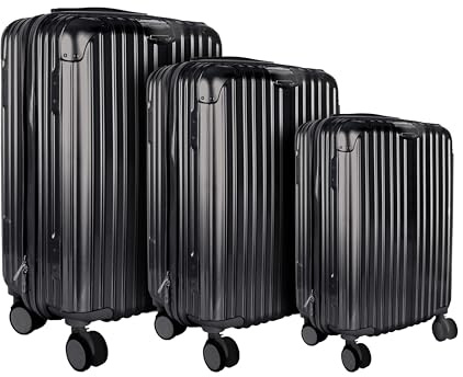 JE CHERCHE UNE IDEE Regenponcho Wiederverwendbar Regen-Cape mit Kapuze Blau | Kunststoff, 3er-Set Hartschalenkoffer, 40 l, 65 l und 100 l, Schwenkrollen, integriertes Schloss, Reisekoffer, schwarz