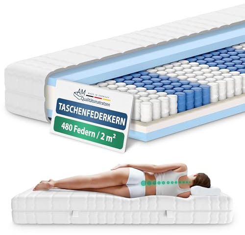 AM Qualitätsmatratzen 7 Zonen Taschenfederkernmatratze 140x220cm H3 - Made in Germany - Ergonomische Federkernmatratze 140x220 mit waschbarem Bezug - Oeko TEX zertifizierte Matratze 140x220 20cm hoch