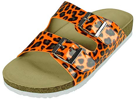 PERLETTI Ciabatte Estive da Donna Effetto Vernice Colorate - Ciabattine Ragazza per la Spiaggia Piscina Casa Regolabili - Sandali Estate Infradito Fluo Comodi e Leggeri (Arancio Leopardo, 38 EU)