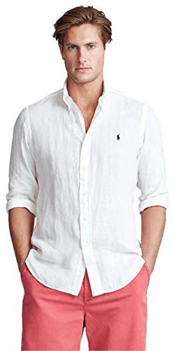 Ralph Lauren Chemise Blanche Logo Marine Homme XL, blanc