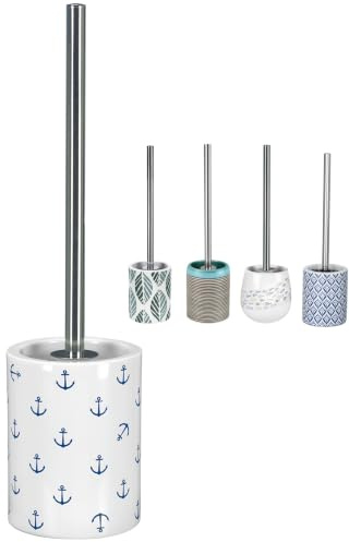 KW Pottery Ceramic Toilet Brush and Holder (Anchor Blue)