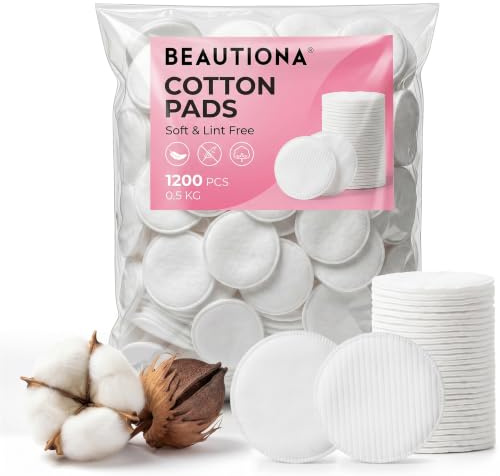 Beautiona® Baumwoll-Wattepads 1200 Stück Fusselfrei Rund Kosmetikpads