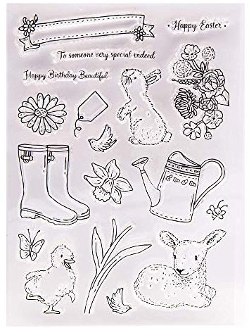 GIVBRO Transparente Silikon-Stempel, Siegel-Aufkleber, Kaninchen Hirsch, Gießkanne, Schablone für Bastelarbeiten, Scrapbooking, Prägeschablonen
