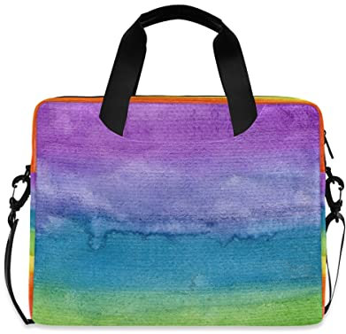 Mnsruu Colorful Stripe Rainbow Laptop Case Bag Sleeve Briefcase Messenger Notebook Computer Bag Shoulder Strap Handle 13 14 15.6 inch