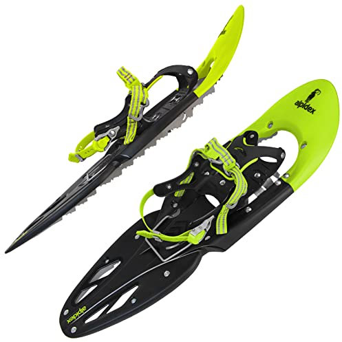ALPIDEX Schneeschuhe 29 INCH Schuhgröße 38-46 bis 140 kg Steighilfe Tragetasche Optional Stöcke, Farbe:Lime ohne Stöcke