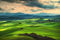 adrium Holz-Bild 120 x 80 cm: Toskana Frühling, sanfte Hügel bei Sonnenuntergang. Ländliche Landschaft. Grüne Felder und Ackerland. Volterra Italien, Europa(52439027)