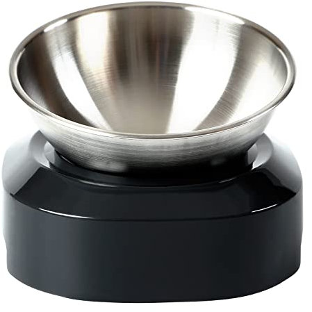 PewinGo Katzennapf-15°Kipphals-Schutzschale Edelstahl Lebensmittelqualität, Maschinenwaschbar,rutschfeste Silikonbasis,für Haustiere Katzen und Welpen - Einzelne Schüssel