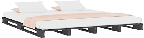 vidaXL Palettenbett, Bettgestell Bettrahmen mit Lattenrost, Bett Holzbett für Schlafzimmer, Doppelbett Massivholzbett, Grau 120x190cm Massivholz Kiefer