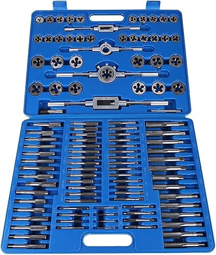Set Filiera 110 Pezzi Set Maschi e Filiere 110 Pz in Acciaio al Tungsteno M2-M18 Maschi e Filiere M2-M18 Professionali con Custodia Portatile Ingegneria con Accessori Completi e Valigetta in Plastica