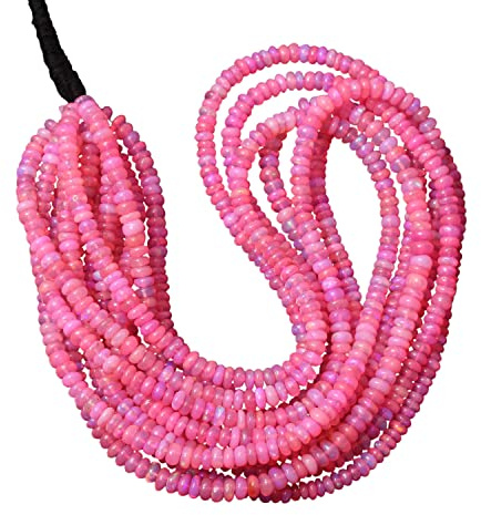 Gems Valley Rondelle rosa äthiopische Opal-Perlen, 5 mm, rosa Feueropal, Edelsteinstrang für Halskette, 43,2 cm Schmuckperlen