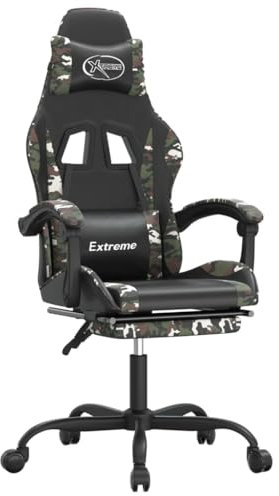 vidaXL Gaming Stuhl, Bürostuhl Drehbar Höhenverstellbar, Drehstuhl Schreibtischstuhl mit Fußstütze, Verstellbar Chefsessel Sportsitz Computerstuhl, Schwarz Tarnfarben Kunstleder