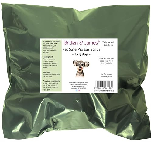 Pig Ear Strips for Dogs (1kg refill bag) by Britten and James | A 100% Natural Dog Chew and Healthy Treat