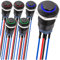 MKBKLLJY 6St. 12mm Latching led Druckknopfschalter Schwarzes Gehäuse mit Vorverdrahtung, IP65 Wasserdichter Schalter 1NO 1 Normalerweise selbstsperrend mit LED 3Farben(Rot/Blau/Grün) für Auto Boot