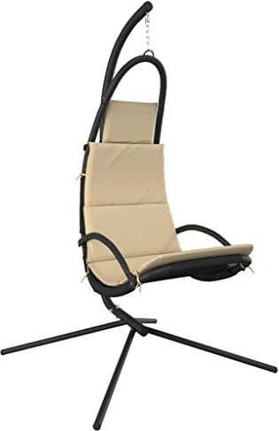 vidaXL Garten Hängestuhl mit Kissen, Stuhl für Garten Terrasse, Schaukelstuhl mit Stahlgestell, Schaukelsessel Hängesessel, Creme Oxford Gewebe Stahl