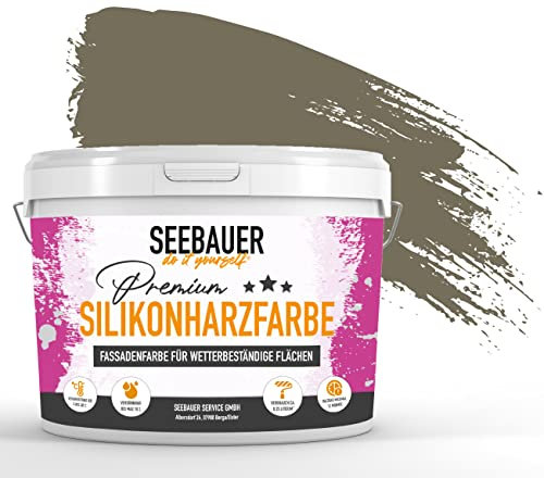 SEEBAUER diy Silikonharz-Fassadenfarbe Braun 300ML für Außen (No. 660 Khaki Look) Selbstreinigende Fassadenfarbe mit Lotuseffekt - Geeignet für Putz, Mauerwerk und Beton