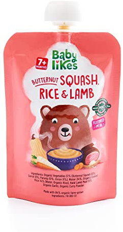 Halal-Babynahrungsbeutel – Butternusskürbis, Reis und Lamm, 12 Beutel x 130 g, Bio-Babynahrungspüree für 7+ Monate