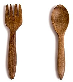15 cms Inch Acacia Wood Salad Server Set Wooden Mixing Tongs Dinner Fork & Spoon Serving Utensils for Tossing Salad Handmade Cookware Salad Cooking Utensils & Accessories for Kitchen, Natural Brown