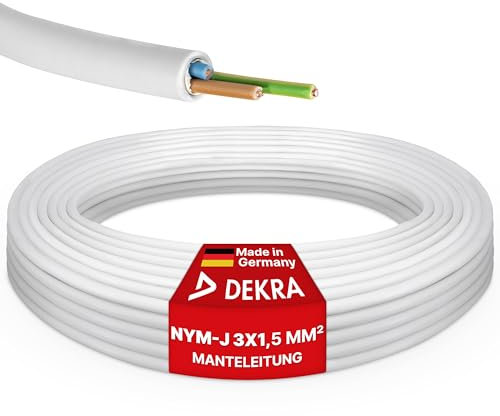 [NYM-J 3x1,5] mm² Kabel mit [DEKRA Zertifizierung] – Sicherheit und Qualität vereint: Frei wählbare Längen von 5 bis 100 Metern, [deutsche Qualitätsware] und hervorragende elektrische Leitfähigkeit!