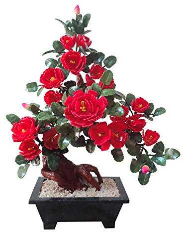 Künstliche Topfpflanzen, rote Blüten, künstlicher Bonsai-Baum, künstliche Pflanzen, Bonsai-Pfingstrosen-Blume