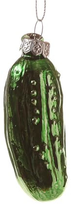 MARELIDA Weihnachtsbaumschmuck Gurke Weihnachtskugel Christbaumschmuck Weihnachtsgurke aus Glas glänzend - H: 8,5cm - grün
