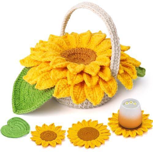 Yizzvb Crochet Kit for Beginners, 5 Pcs Coasters Plant Pot Crochet Start Kit for Adults, Complete Knitting Crochet Supplies with Step-by-Step Instruction, Crochet Hooks, Yarn for DIY Craft Supplies