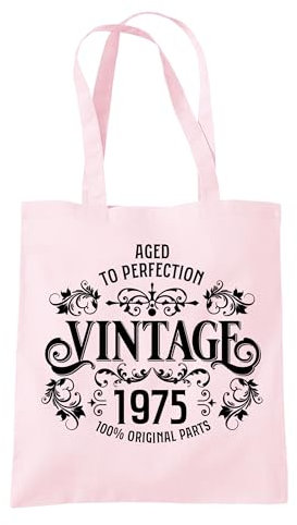 Dead Set Studio 50th Birthday Gifts For Women, Vintage 1975 50th Birthday Gift Bag, Women's 50th Birthday Presents, 50th Gifts Wrapping Alternative, 50th Gift For Her PASTEL PINK