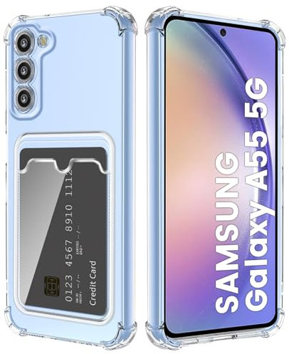 DEVASO Transparente Silicona Funda para Samsung Galaxy A55 5G con Tarjetero Cuatro Esquinas Anti-Caídas TPU de Cartera para Porta Tarjetas Carcasa Airbag Anti Arañazos Case